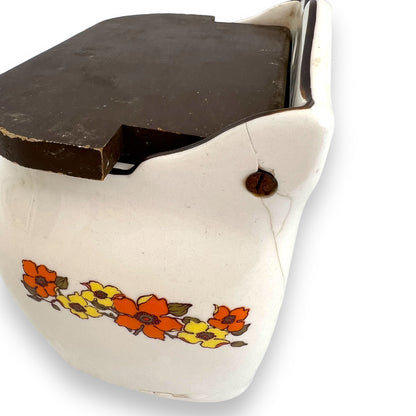 Salt Storage Container Wood lid orange and yellow flowers