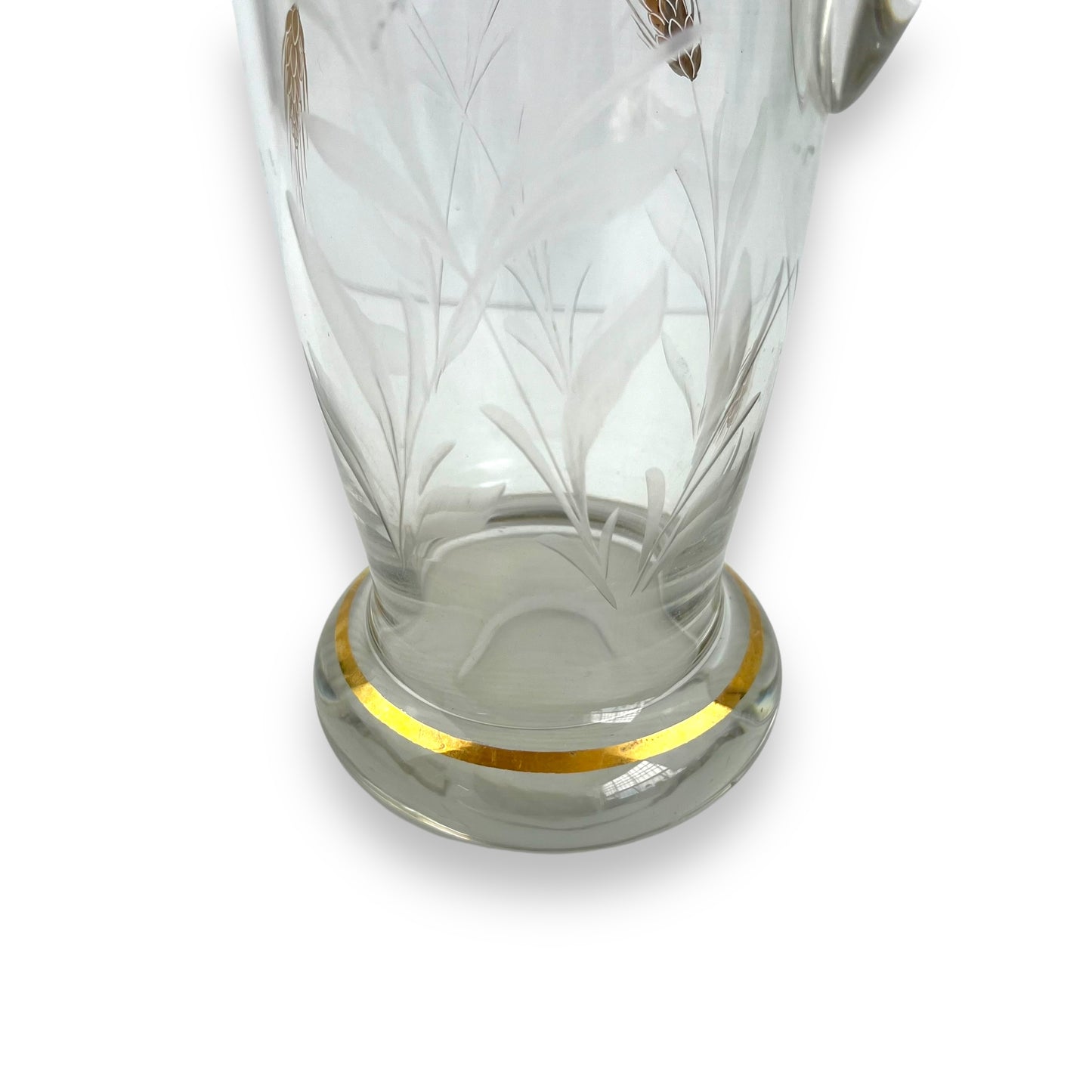 Large clear glass jug with gold wheat design