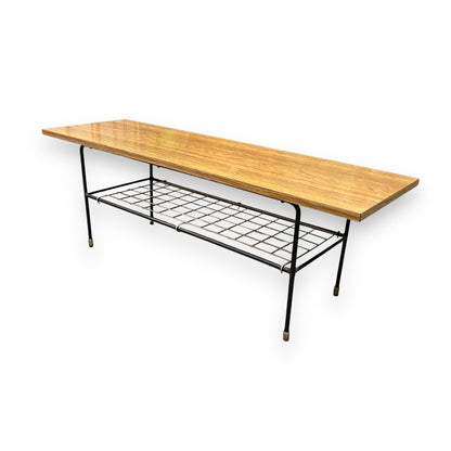 Brown Laminate top Coffee Table with black steel pin leg frame