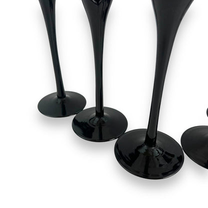 Black tulip stem champagne glass flutes set of 6