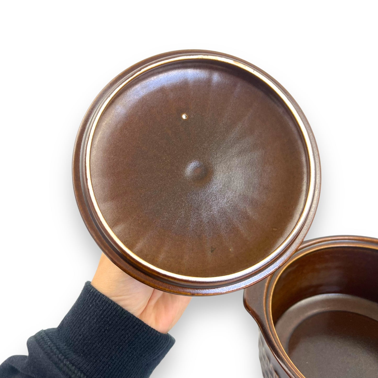 Wedgwood “Pennine” Pattern Dark Brown Round Lidded Baking Dish