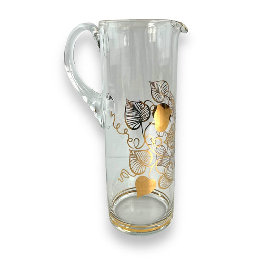 Clear Glass Pitcher Jug with Gold Love heart leaf decal