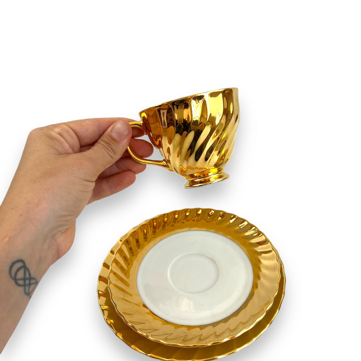 Gold Teacup, Saucer and Side Plate Trio