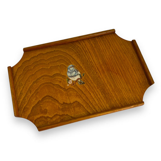 Wooden Small Tray with Bird in Center