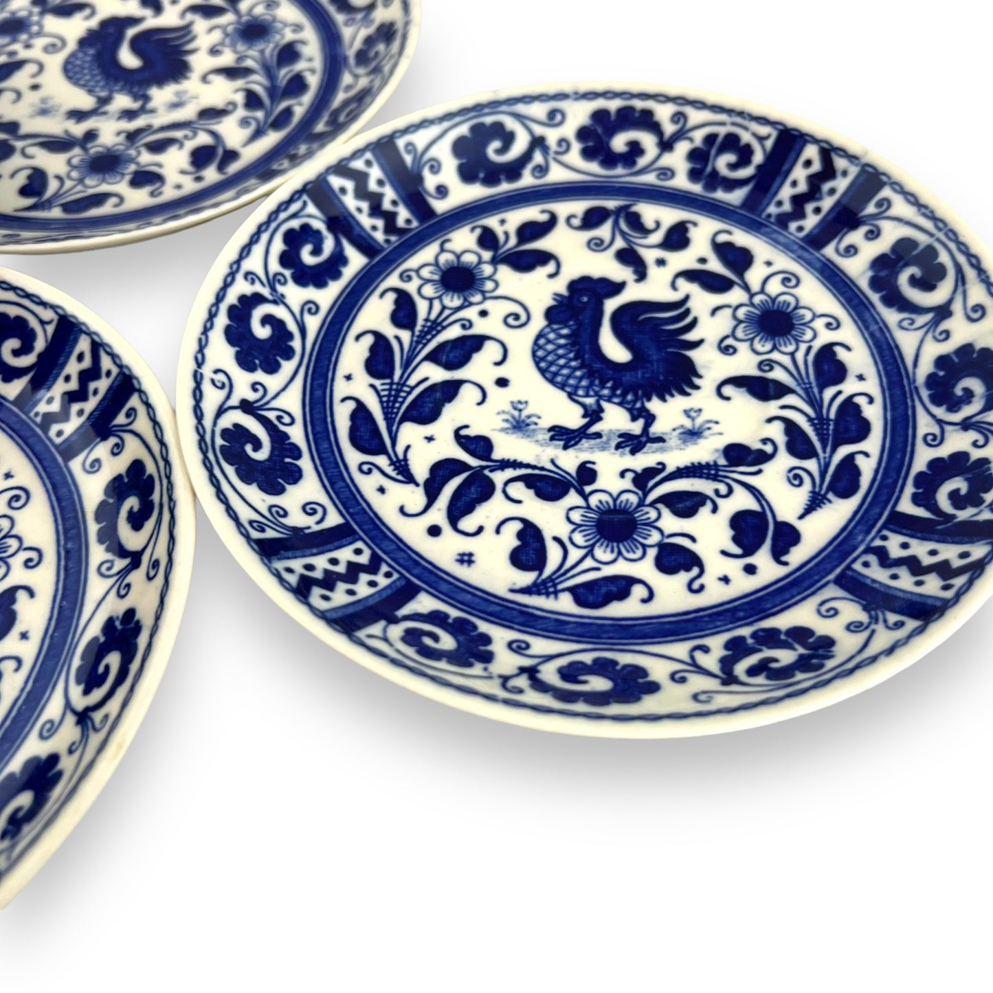 Blue Rooster Flower Pattern Plate Set of 7