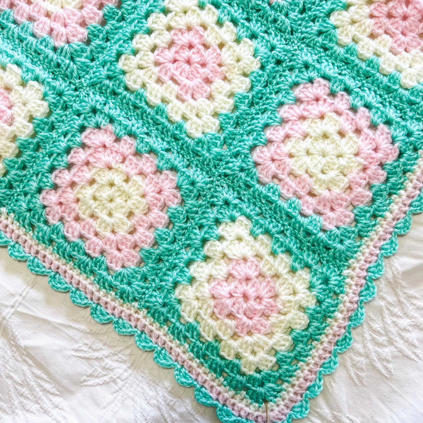 Baby Blanket Crochet Pink, Aqua, and White Square Pattern 70x58cm