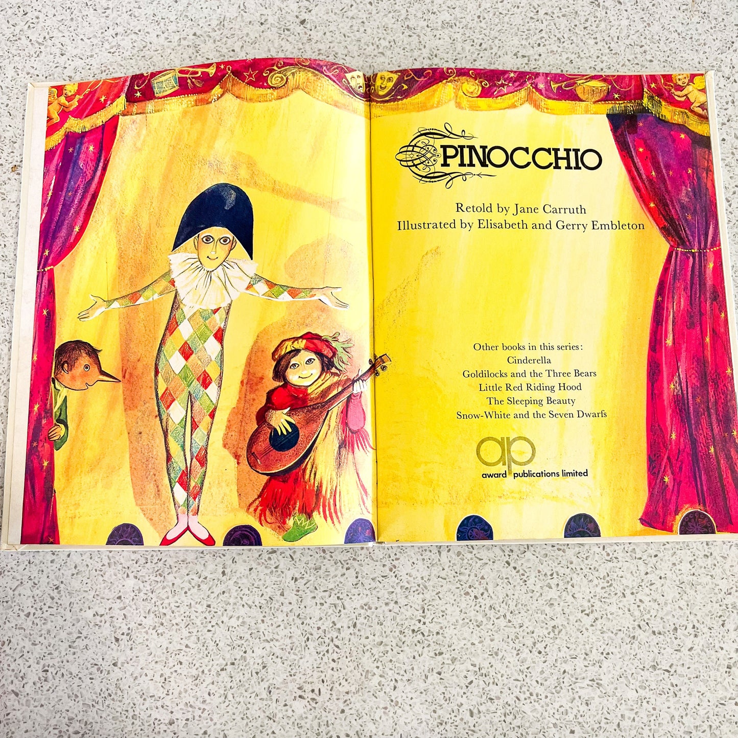 PINOCCHIO Illustrated hard cover children’s book 1972