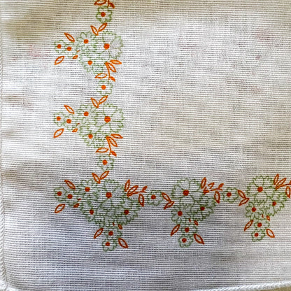 White fabric napkin set of 6 with orange flower border